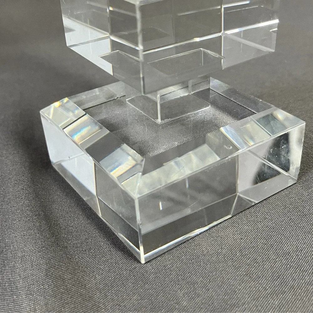 2 - Modern Glass Taper & Tealight Candle Holders /Square Block Contemporary/Flaw